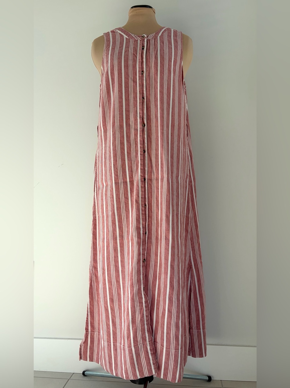Club Monaco Linen Blend Maxi Dress – Striped Button Front Dress | Size 12